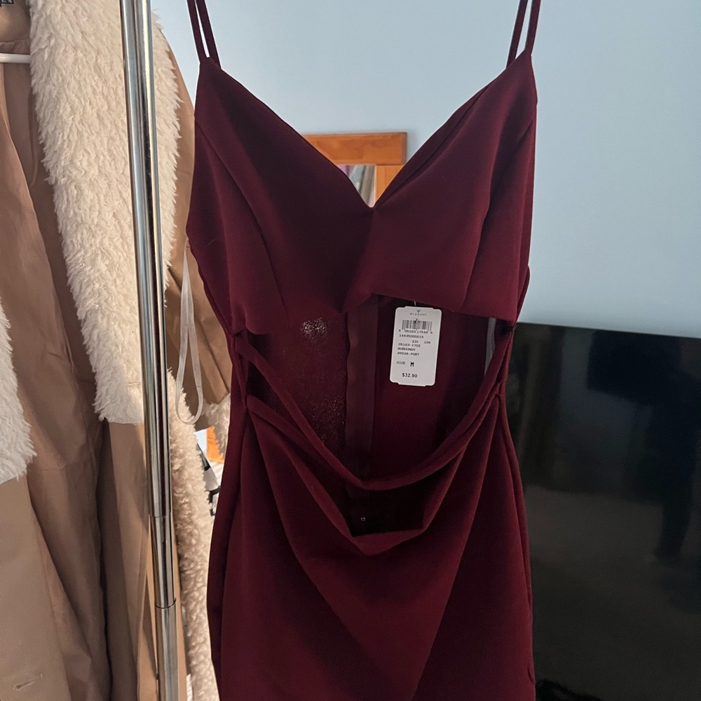 Elegant Burgundy Cut Out Dress